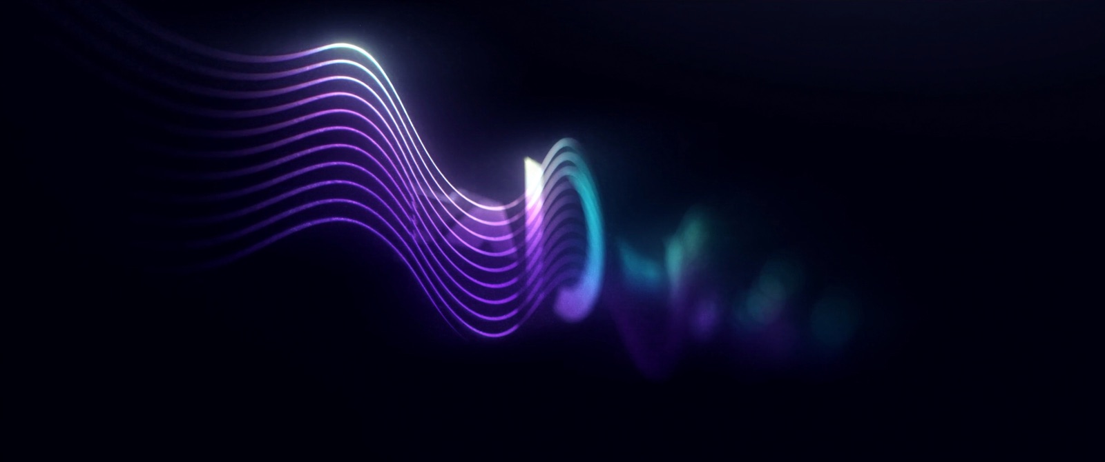 Abstract visualization of a glowing voice waveform merging into a brand identity gradient