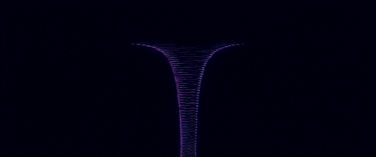 Abstract visualization of a narrow funnel of light widening into a compounding stream